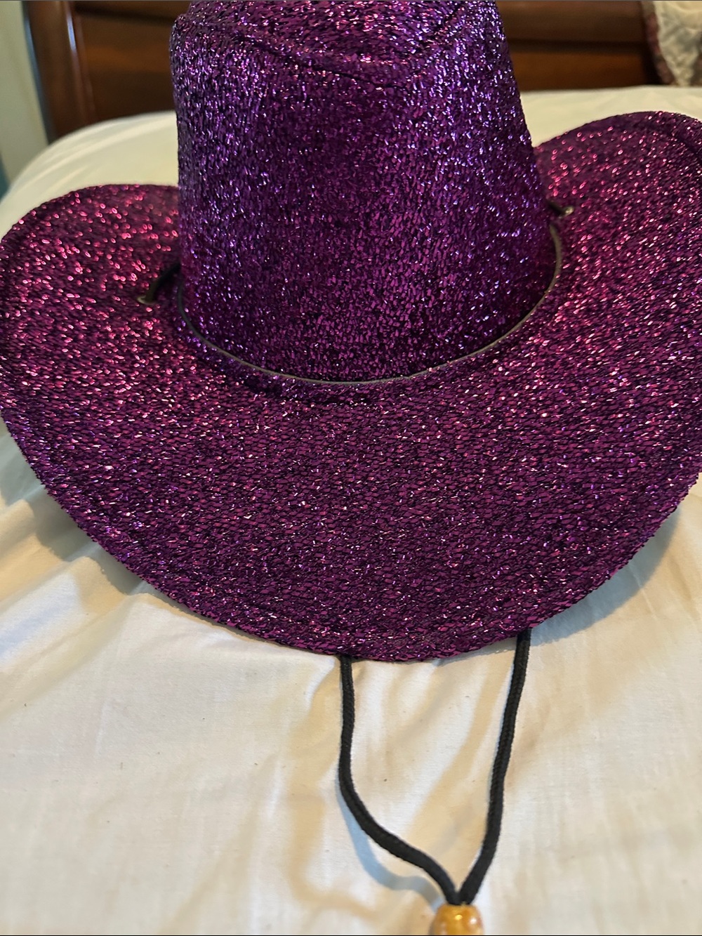 Mardi Gras Sparkle Purple Straw Cowboy Hat with Chin Cord - Picture 2 of 3